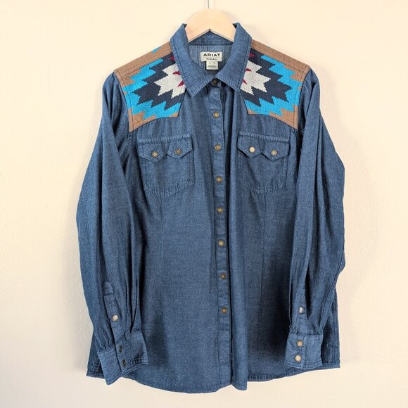 Ariat Tops - Ariat Ladies REAL Vivacious Indigo Denim Button Down Shirt XL Western Cowgirl